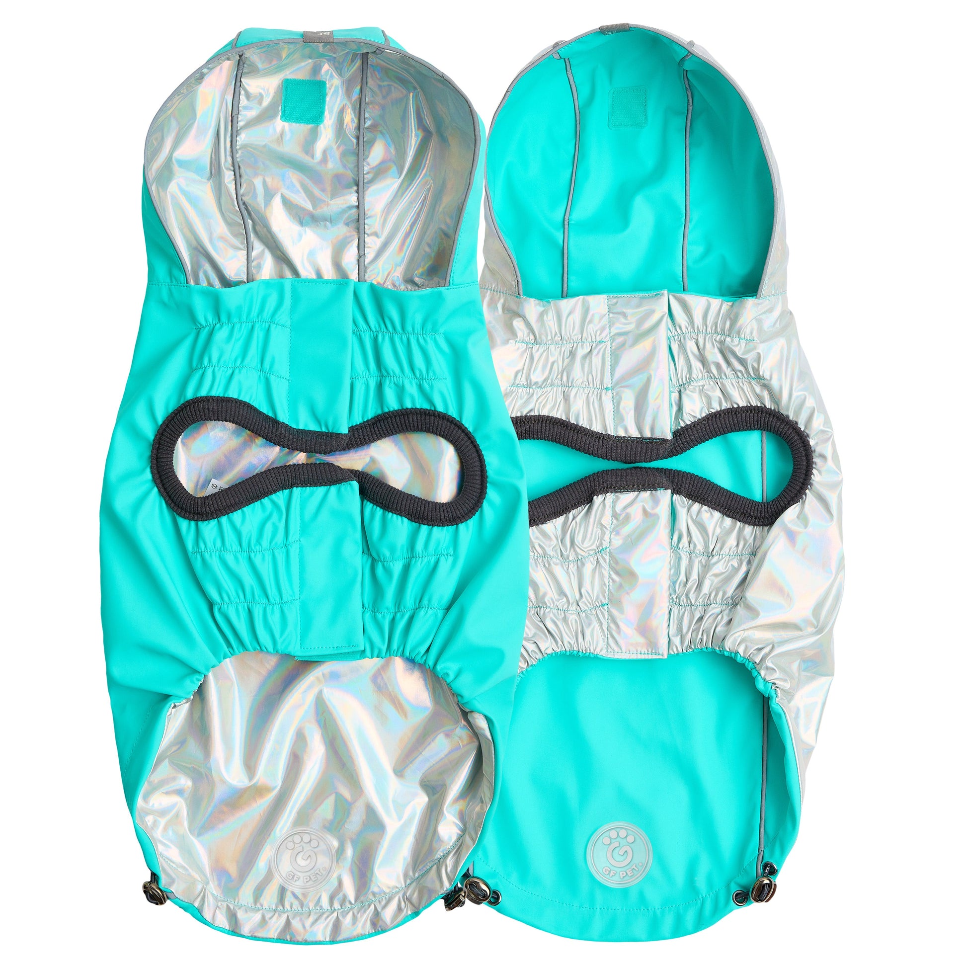 Reversible Raincoat - Neon Aqua with Iridescent-2