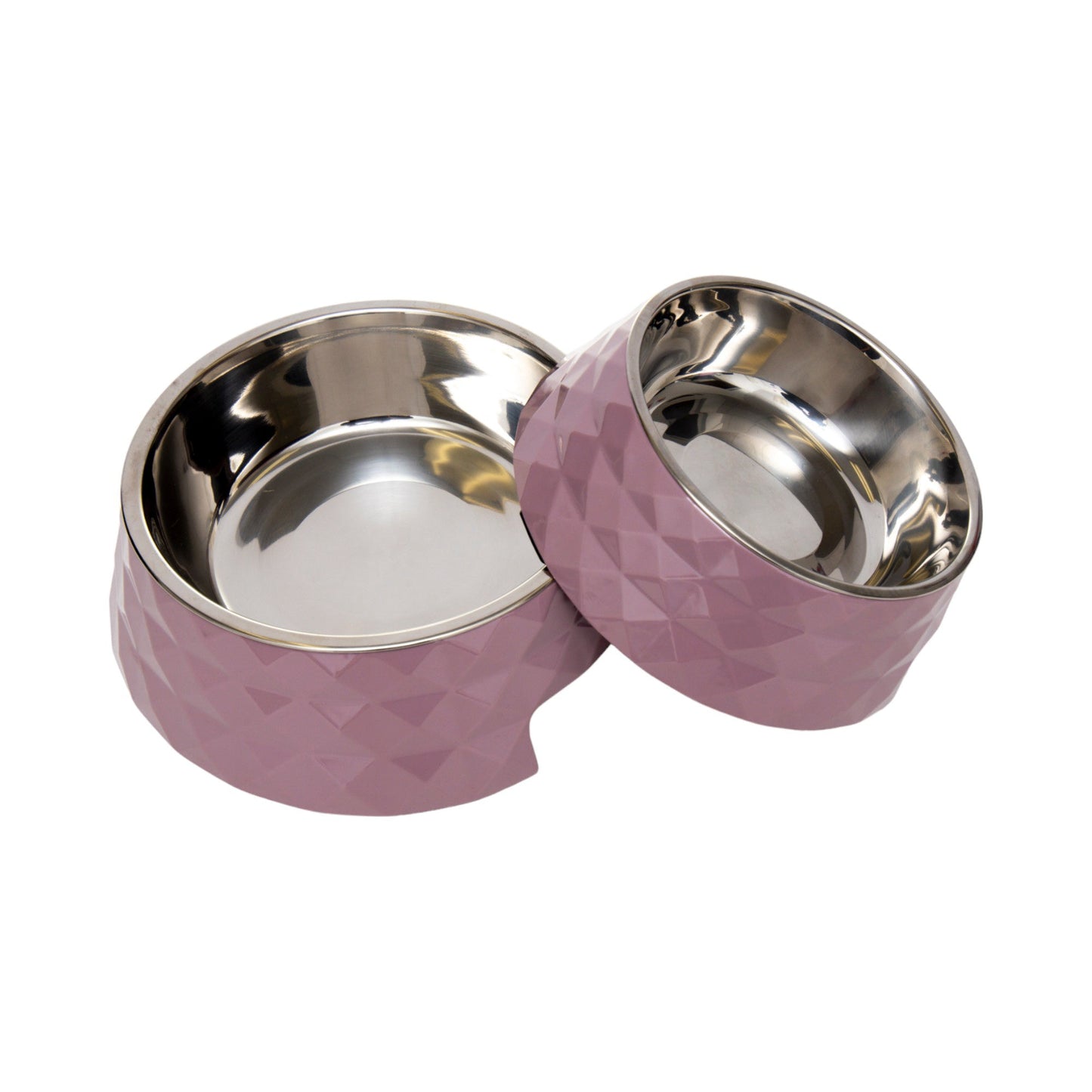 Diamond Melamine Stainless Steel Dog Bowl (Wood Rose)-3