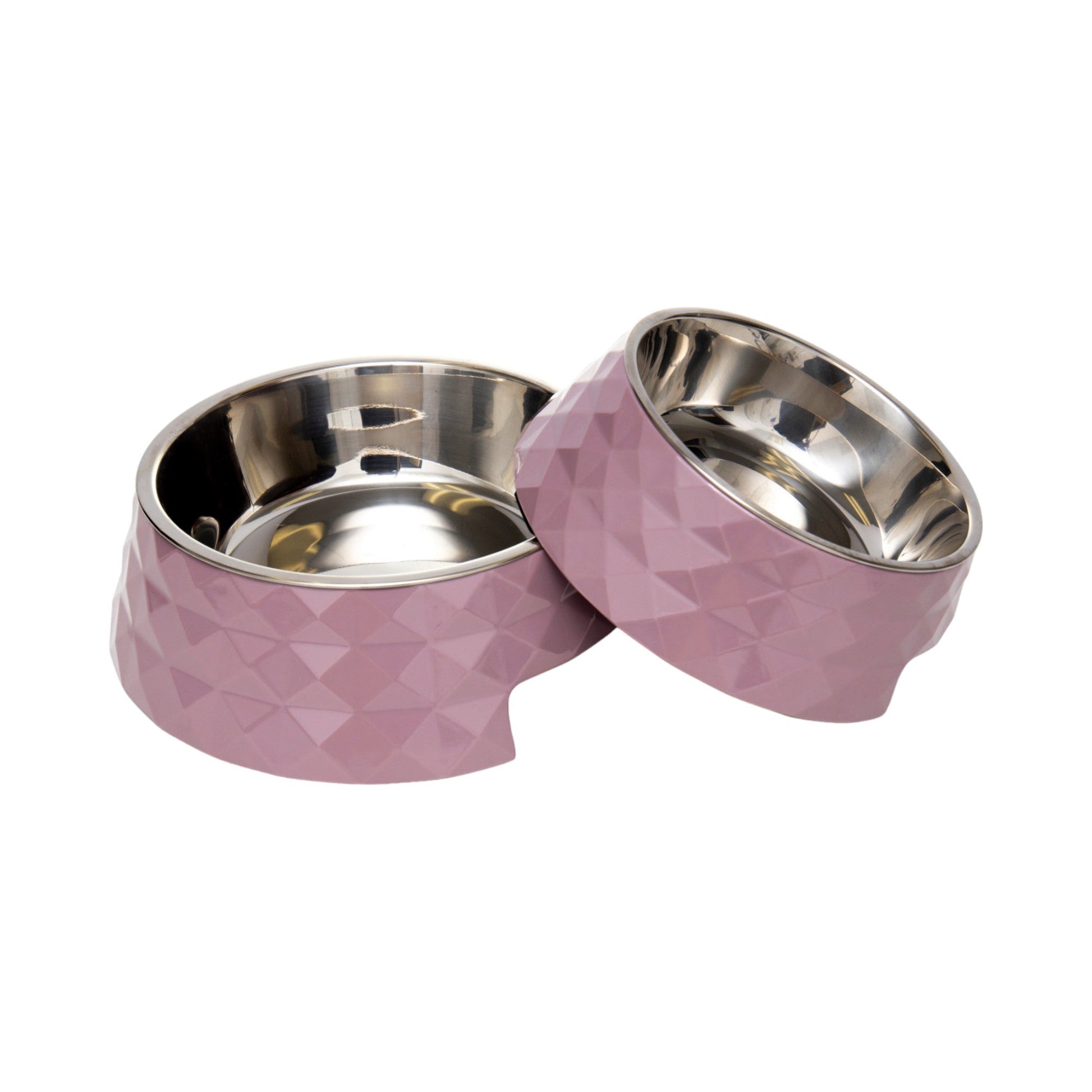 Diamond Melamine Stainless Steel Dog Bowl (Wood Rose)-4