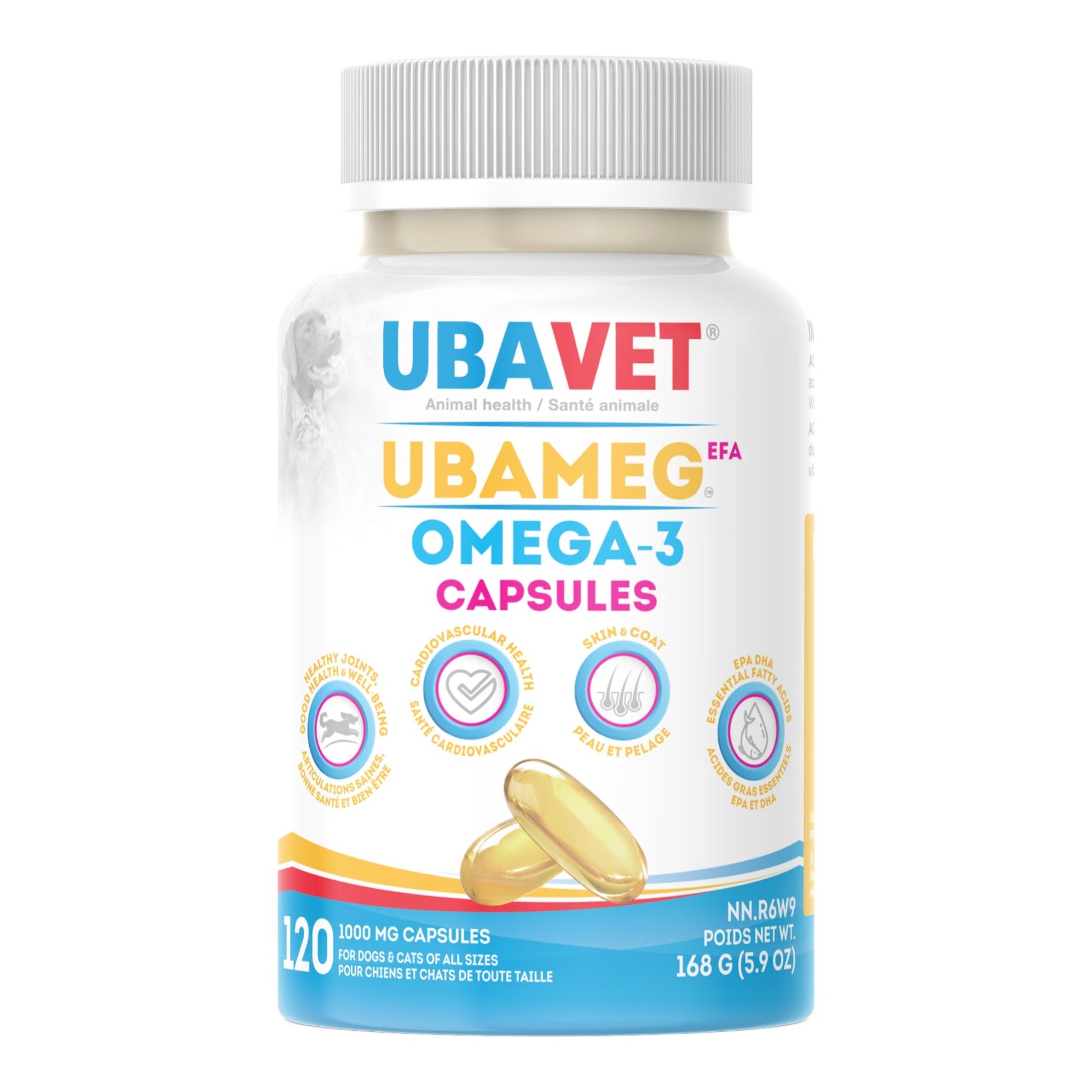 UBAVET Ubameg EFA 1000mg Omega-3 Fatty Acid Capsules for Dogs & Cats (120 caps)-0