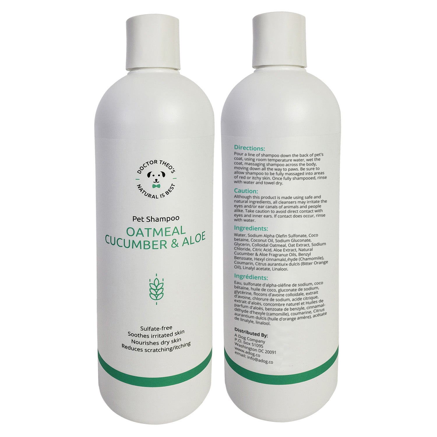 Dr. Theo's Dog Shampoo - Oatmeal, Cucumber & Aloe - 16 oz (2-Pack)-1