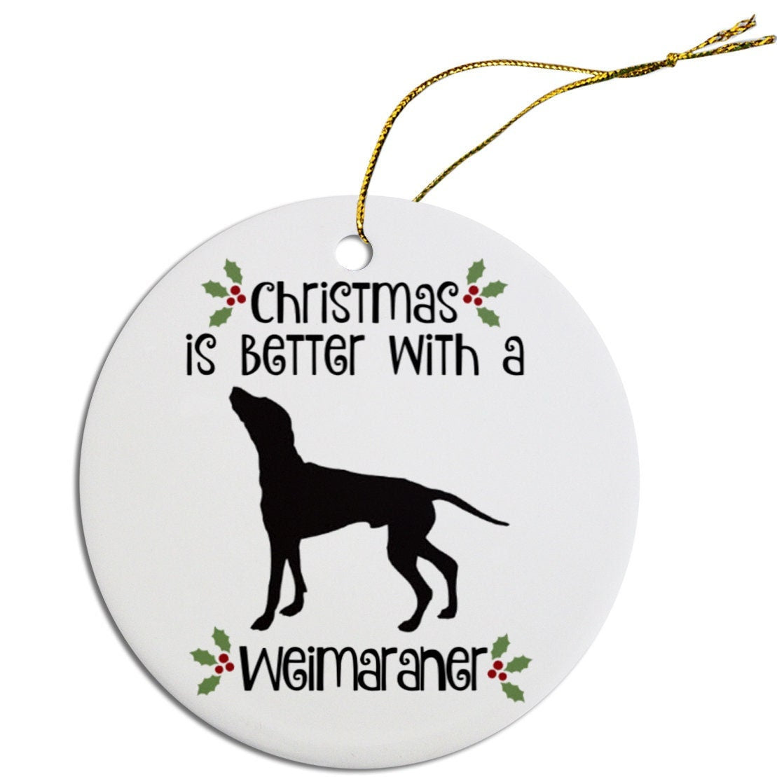 Dog Breed Specific Round Christmas Ornament, "Weimaraner"-0